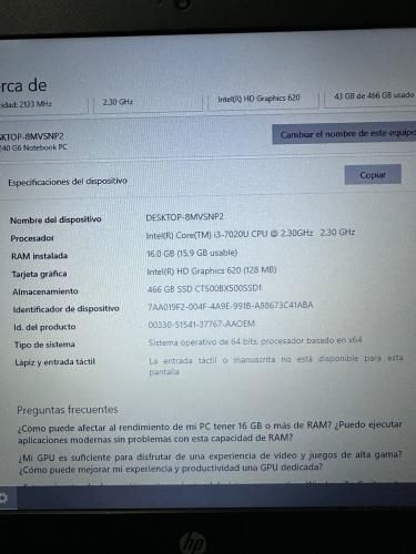 Notebook HP 240 G6 / 16GB RAM/ 500GB SSD