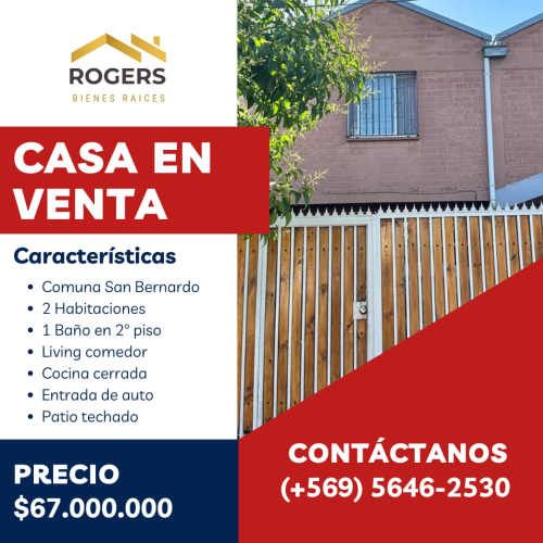 CASA EN VENTA DE 2 PISOS. SAN BERNARDO.