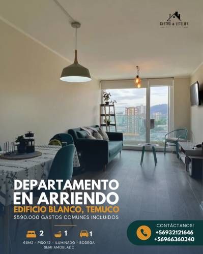 EN ARRIENDO HERMOSO DEPTO SEMI AMOBLADO 2D-1B-1E-1b